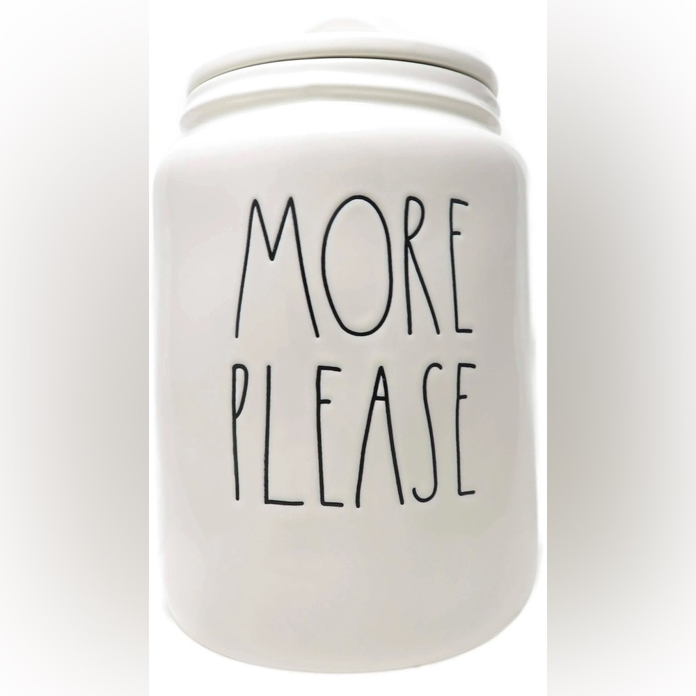 Rae Dunn *NWOT* "More Please" Large Ceramic Canister with Lid - Picture 1 of 13